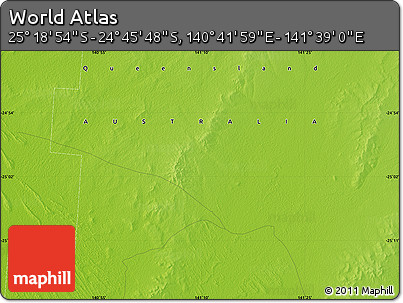 Physical Map of the Area around 25° 2' 21" S, 141° 10' 30" E