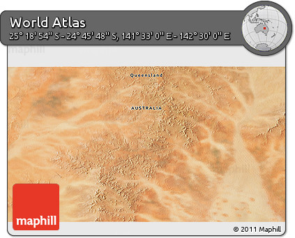 Satellite 3D Map of the Area around 25° 2' 21" S, 142° 1' 30" E