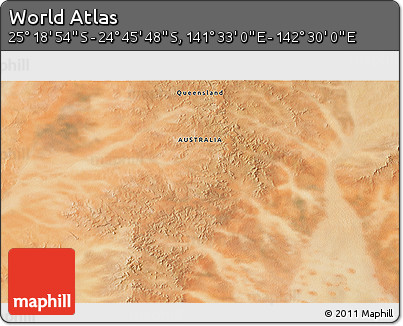 Satellite 3D Map of the Area around 25° 2' 21" S, 142° 1' 30" E