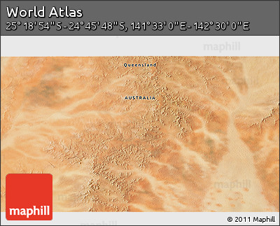Satellite 3D Map of the Area around 25° 2' 21" S, 142° 1' 30" E