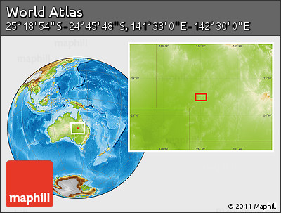 Physical Location Map of the Area around 25° 2' 21" S, 142° 1' 30" E