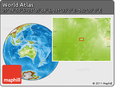 Physical Location Map of the Area around 25° 2' 21" S, 142° 1' 30" E