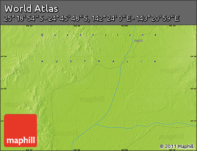 Physical Map of the Area around 25° 2' 21" S, 142° 52' 30" E