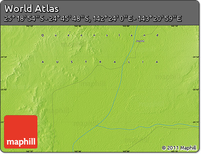 Physical Map of the Area around 25° 2' 21" S, 142° 52' 30" E