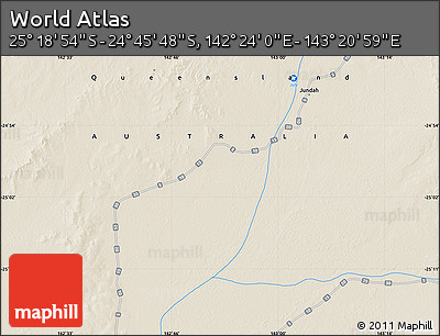 Shaded Relief Map of the Area around 25° 2' 21" S, 142° 52' 30" E