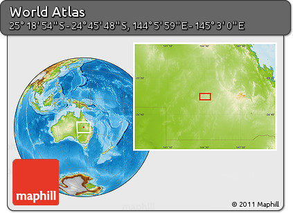 Physical Location Map of the Area around 25° 2' 21" S, 144° 34' 29" E