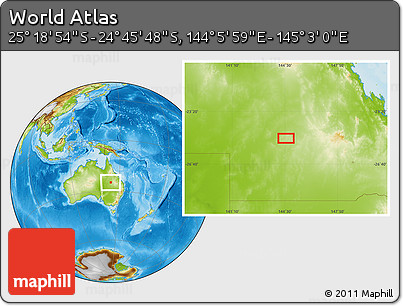 Physical Location Map of the Area around 25° 2' 21" S, 144° 34' 29" E