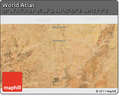 Satellite 3D Map of the Area around 25° 2' 21" S, 145° 25' 30" E