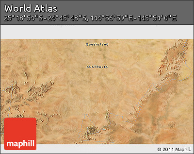 Satellite 3D Map of the Area around 25° 2' 21" S, 145° 25' 30" E