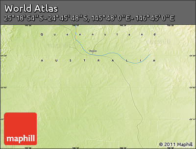 Physical Map of the Area around 25° 2' 21" S, 146° 16' 30" E