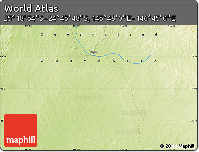 Physical Map of the Area around 25° 2' 21" S, 146° 16' 30" E