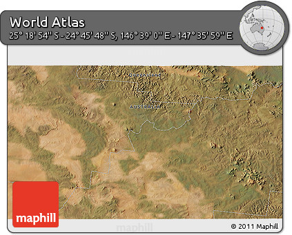 Satellite 3D Map of the Area around 25° 2' 21" S, 147° 7' 30" E