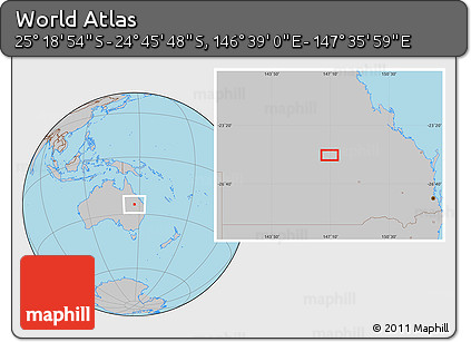 Gray Location Map of the Area around 25° 2' 21" S, 147° 7' 30" E