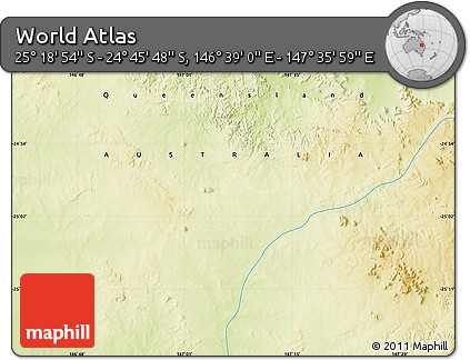 Physical Map of the Area around 25° 2' 21" S, 147° 7' 30" E