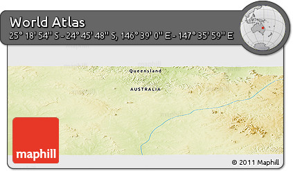 Physical Panoramic Map of the Area around 25° 2' 21" S, 147° 7' 30" E