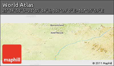Physical Panoramic Map of the Area around 25° 2' 21" S, 147° 7' 30" E