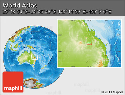 Physical Location Map of the Area around 25° 2' 21" S, 149° 40' 30" E