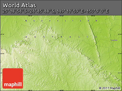 Physical Map of the Area around 25° 2' 21" S, 149° 40' 30" E