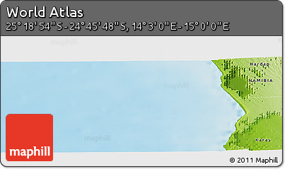 Physical Panoramic Map of the Area around 25° 2' 21" S, 14° 31' 30" E