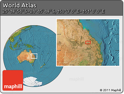 Satellite Location Map of the Area around 25° 2' 21" S, 150° 31' 30" E