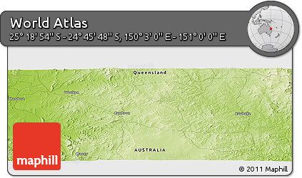 Physical Panoramic Map of the Area around 25° 2' 21" S, 150° 31' 30" E