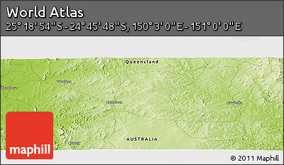 Physical Panoramic Map of the Area around 25° 2' 21" S, 150° 31' 30" E