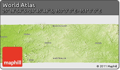 Physical Panoramic Map of the Area around 25° 2' 21" S, 150° 31' 30" E