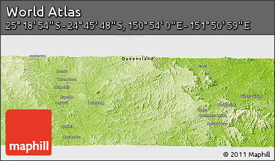 Physical Panoramic Map of the Area around 25° 2' 21" S, 151° 22' 30" E