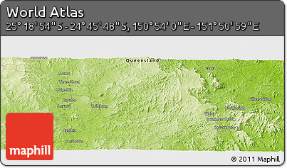 Physical Panoramic Map of the Area around 25° 2' 21" S, 151° 22' 30" E