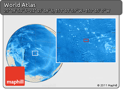 Shaded Relief Location Map of the Area around 25° 2' 21" S, 151° 13' 29" W