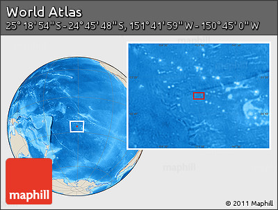 Shaded Relief Location Map of the Area around 25° 2' 21" S, 151° 13' 29" W