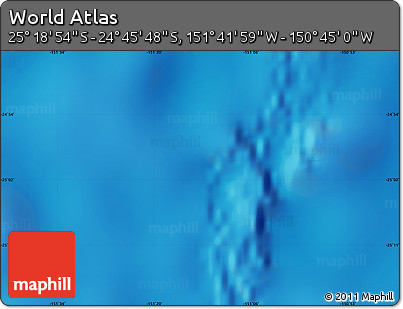 Physical Map of the Area around 25° 2' 21" S, 151° 13' 29" W