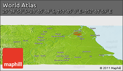 Physical Panoramic Map of the Area around 25° 2' 21" S, 152° 13' 29" E