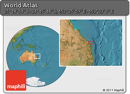 Satellite Location Map of the Area around 25° 2' 21" S, 153° 4' 29" E