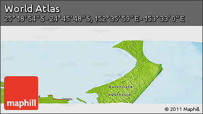 Physical Panoramic Map of the Area around 25° 2' 21" S, 153° 4' 29" E