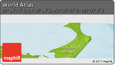 Physical Panoramic Map of the Area around 25° 2' 21" S, 153° 4' 29" E