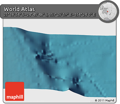 Satellite 3D Map of the Area around 25° 2' 21" S, 153° 55' 30" E