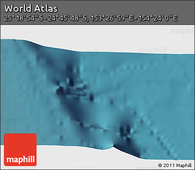 Satellite 3D Map of the Area around 25° 2' 21" S, 153° 55' 30" E