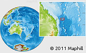 Physical Location Map of the area around 25° 2' 21" S, 154° 46' 30" E