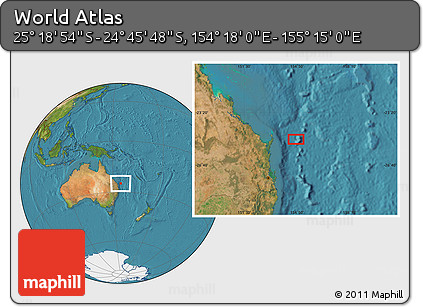 Satellite Location Map of the Area around 25° 2' 21" S, 154° 46' 30" E