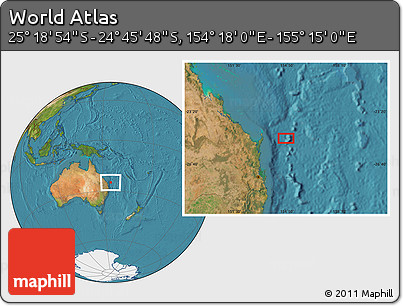 Satellite Location Map of the Area around 25° 2' 21" S, 154° 46' 30" E