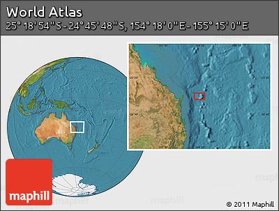 Satellite Location Map of the Area around 25° 2' 21" S, 154° 46' 30" E