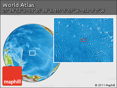 Physical Location Map of the Area around 25° 2' 21" S, 154° 37' 30" W