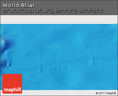 Shaded Relief 3D Map of the Area around 25° 2' 21" S, 155° 37' 30" E