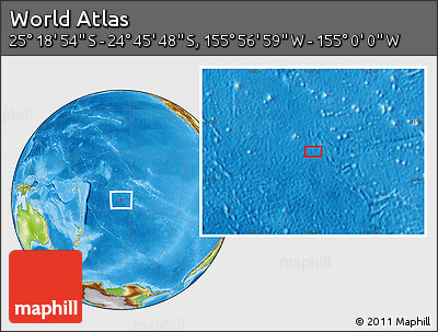 Physical Location Map of the Area around 25° 2' 21" S, 155° 28' 29" W
