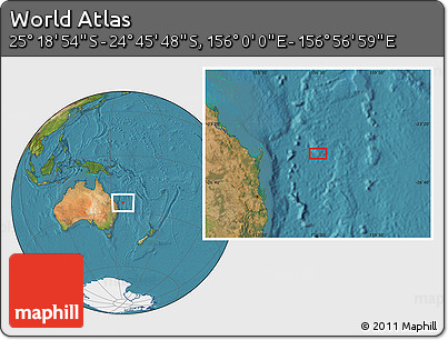 Satellite Location Map of the Area around 25° 2' 21" S, 156° 28' 29" E