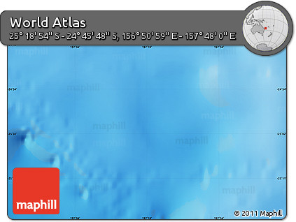 Physical Map of the Area around 25° 2' 21" S, 157° 19' 29" E