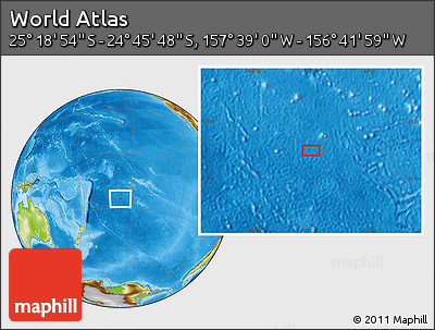 Physical Location Map of the Area around 25° 2' 21" S, 157° 10' 30" W