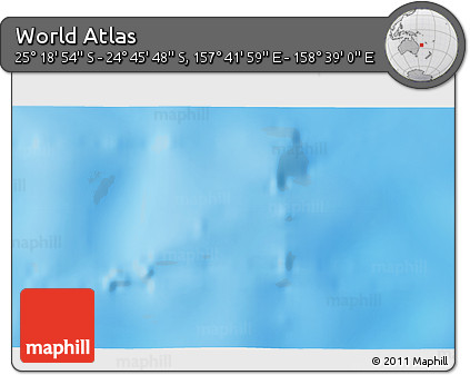 Physical 3D Map of the Area around 25° 2' 21" S, 158° 10' 30" E