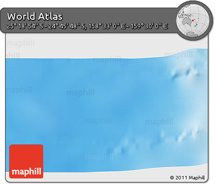 Physical 3D Map of the Area around 25° 2' 21" S, 159° 1' 30" E